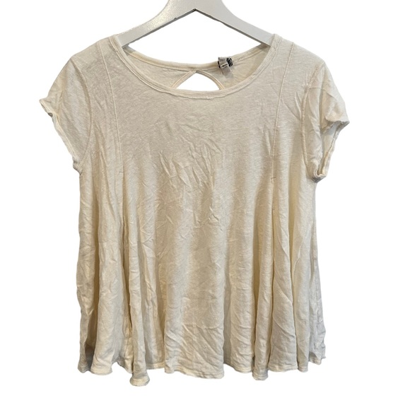 Free People Tops - Free People Ivory Linen Blend Swing Top Keyhole Back Cap Sleeve‎ boho beach XS